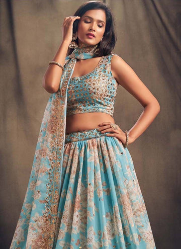 Festive Wear Floral Printed Khadi Organza Women Lehenga Choli